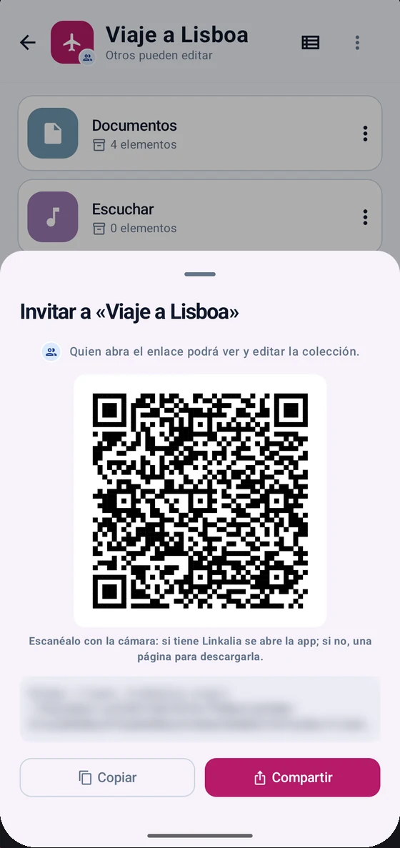 Captura de Linkalia: Invita con un enlace o un QR